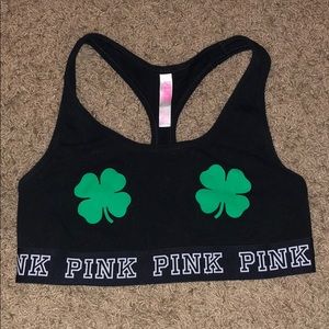 PRICE DROP PINK Blk sports bra w/ green shamrocks